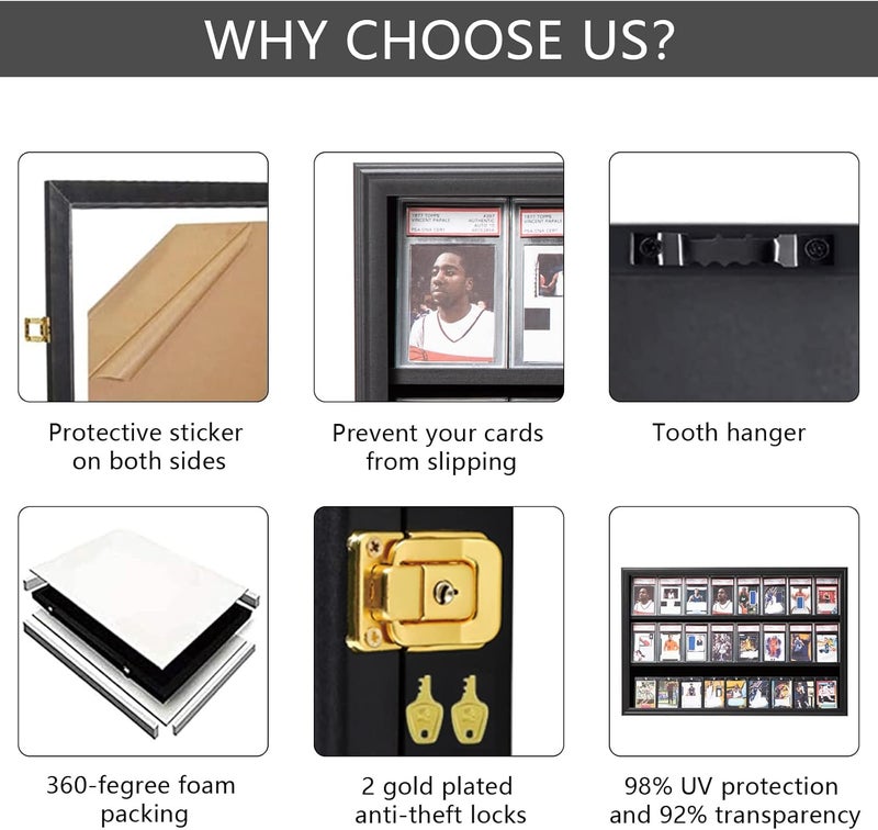 Grintus Baseball Card Display Case 24 Graded Sport Card Display Case Wall Mount with Clear View and UV Protection Acrylic Door for Baseball Football Basketball Hockey Trading Card Collection, Black - Image 4